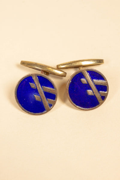 1920/1930'S BRASS CUFFLINKS WITH BLUE ENAMEL INLAY