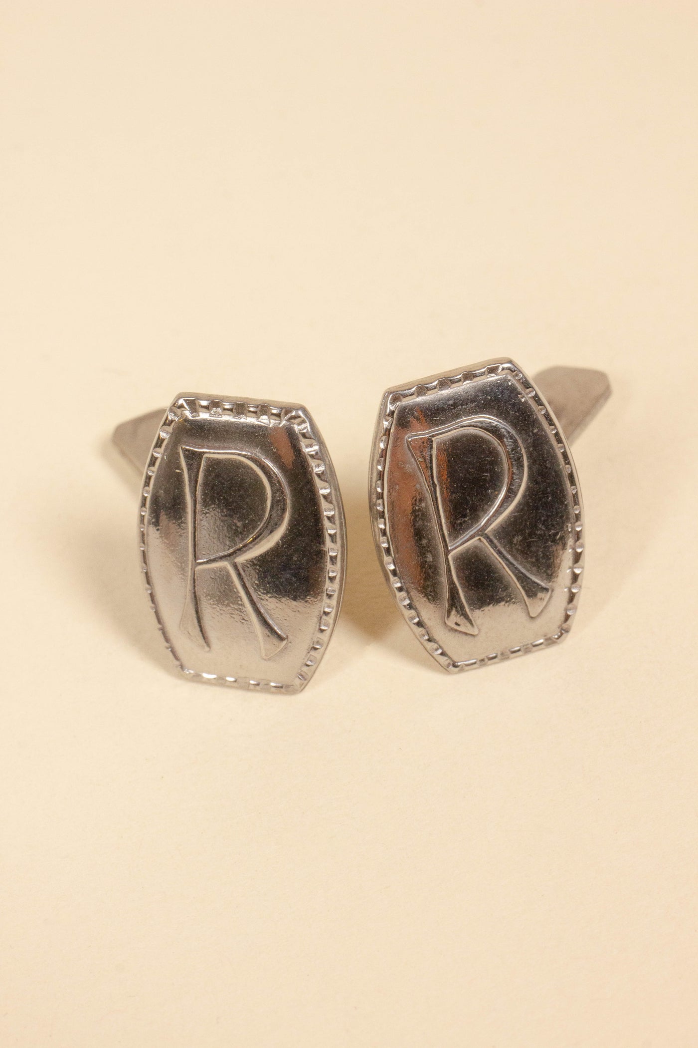 1930S/1940S SWEDISH DEADSTOCK STEEL CUFFLINKS WITH VARIOUS LETTERS