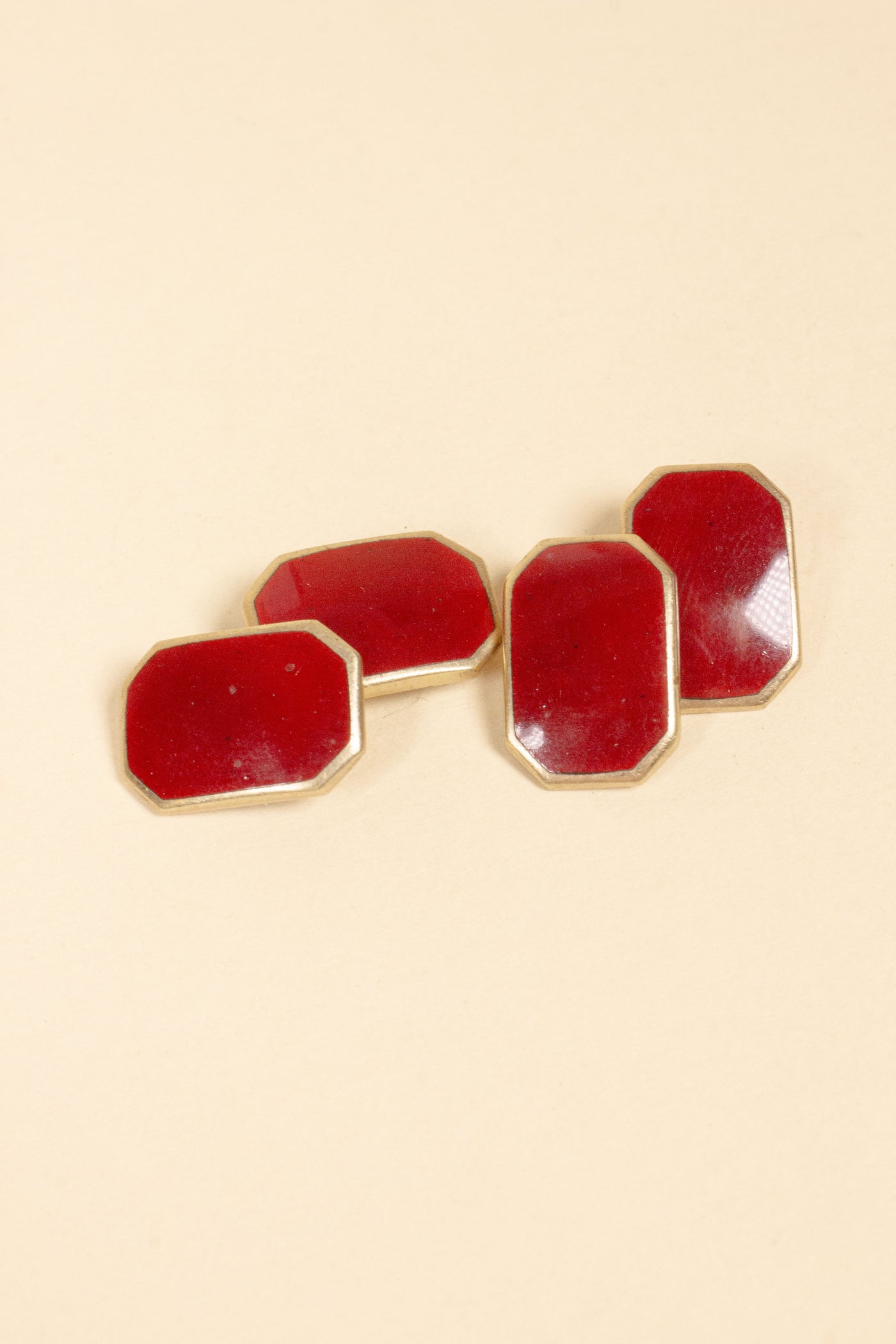 1930/1940'S DOUBLE SIDED METAL CUFFLINKS WITH RED ENAMEL