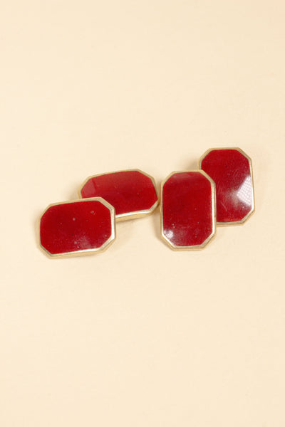 1930/1940'S DOUBLE SIDED METAL CUFFLINKS WITH RED ENAMEL