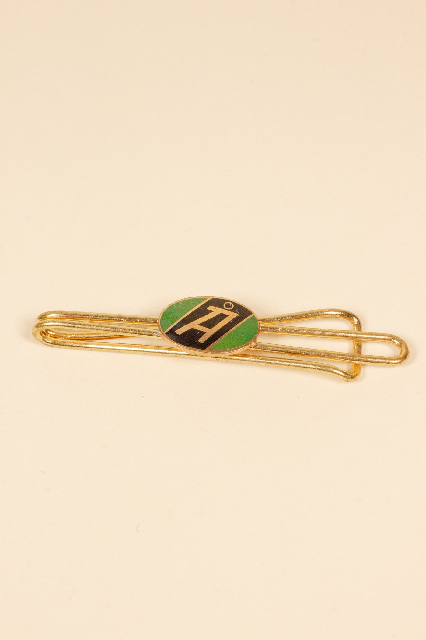 1930/1940s ENAMELED NEW OLD STOCK BRASS TIE CLIPS WITH INITIAL, LETTER "Å"