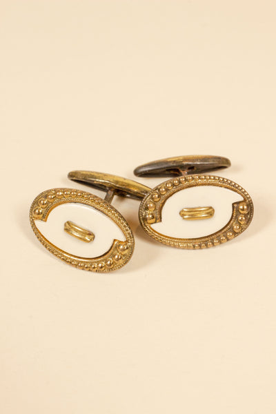 1910/1920'S BRASS CUFFLINKS WITH MOTHER-OF-PEARL INLAY