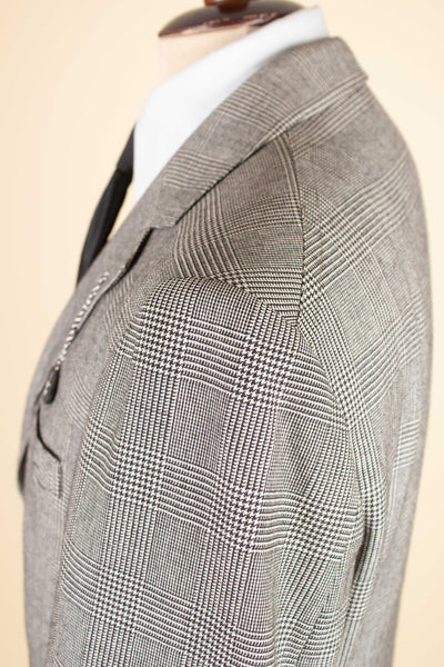 SWEDISH 1960S GREY TWO PIECE PRINCE OF WALES DEADSTOCK SUIT BY PINGVIN. SIZE CA EU 48