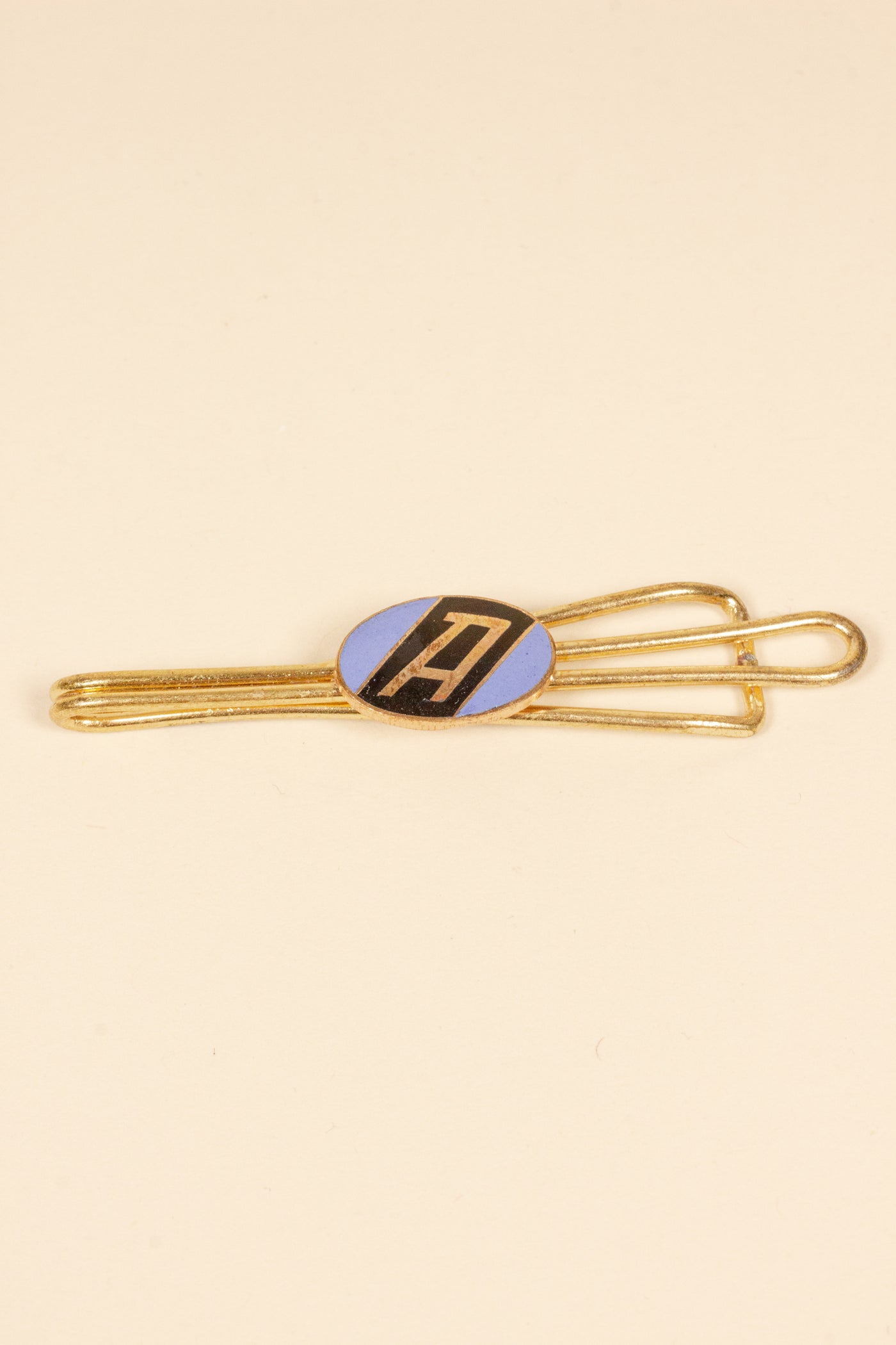 1930/1940s ENAMELED NEW OLD STOCK BRASS TIE CLIPS WITH INITIAL, LETTER "A"