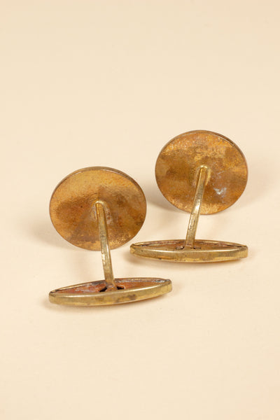 1920/1930'S BRASS CUFFLINKS WITH BLUE ENAMEL INLAY