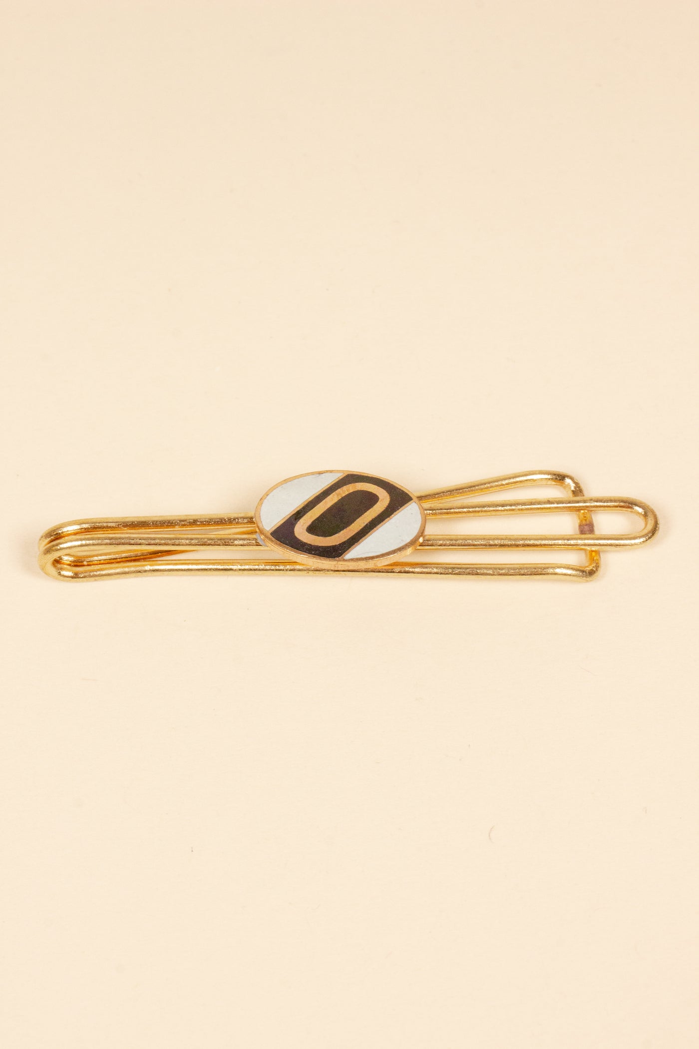 1930/1940s ENAMELED NEW OLD STOCK BRASS TIE CLIPS WITH INITIAL, LETTER "O"