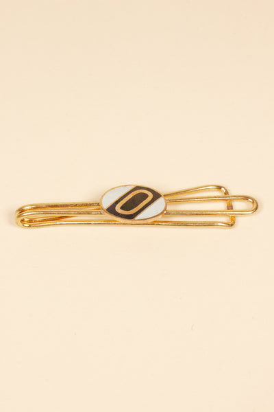 1930/1940s ENAMELED NEW OLD STOCK BRASS TIE CLIPS WITH INITIAL, LETTER "O"