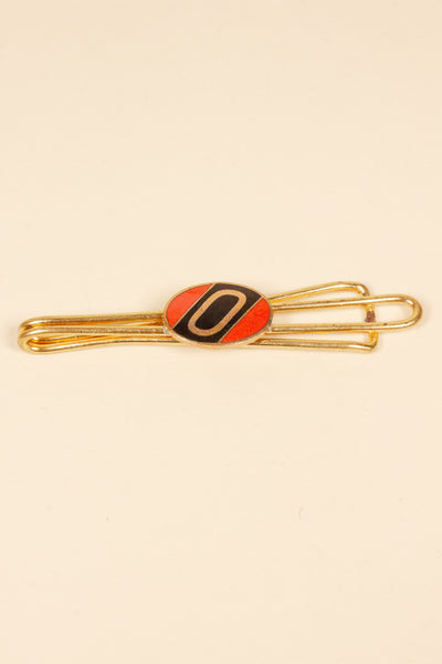 1930/1940s ENAMELED NEW OLD STOCK BRASS TIE CLIPS WITH INITIAL, LETTER "O"