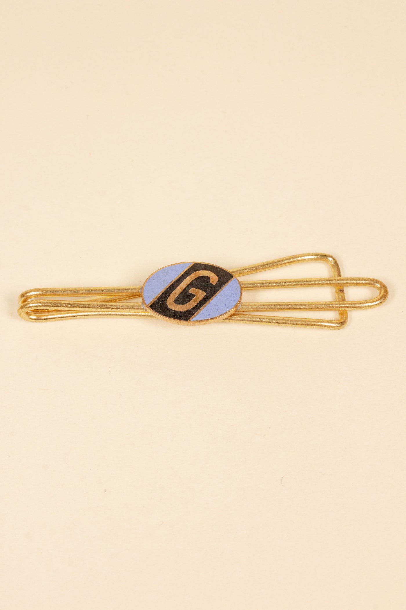 1930/1940s ENAMELED NEW OLD STOCK BRASS TIE CLIPS WITH INITIAL, LETTER "G"