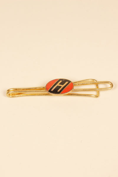 1930/1940s ENAMELED NEW OLD STOCK BRASS TIE CLIPS WITH INITIAL, LETTER "H"