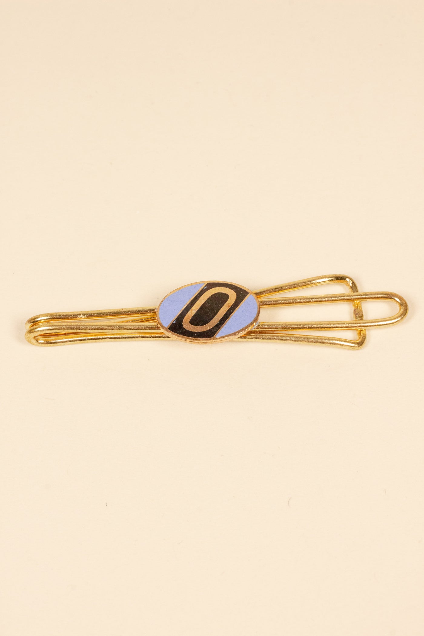1930/1940s ENAMELED NEW OLD STOCK BRASS TIE CLIPS WITH INITIAL, LETTER "O"