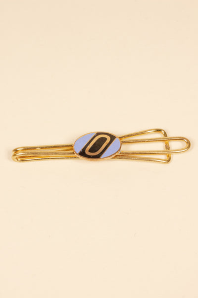 1930/1940s ENAMELED NEW OLD STOCK BRASS TIE CLIPS WITH INITIAL, LETTER "O"