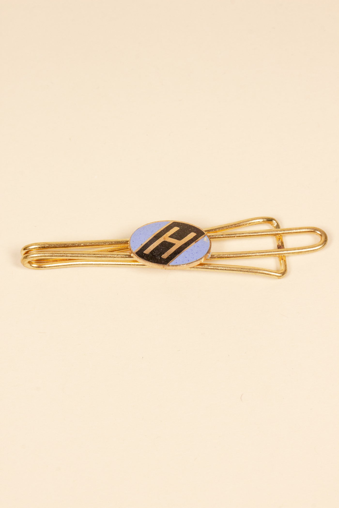 1930/1940s ENAMELED NEW OLD STOCK BRASS TIE CLIPS WITH INITIAL, LETTER "H"