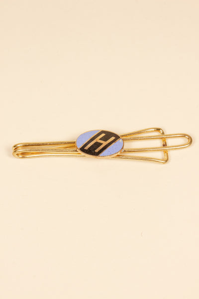 1930/1940s ENAMELED NEW OLD STOCK BRASS TIE CLIPS WITH INITIAL, LETTER "H"