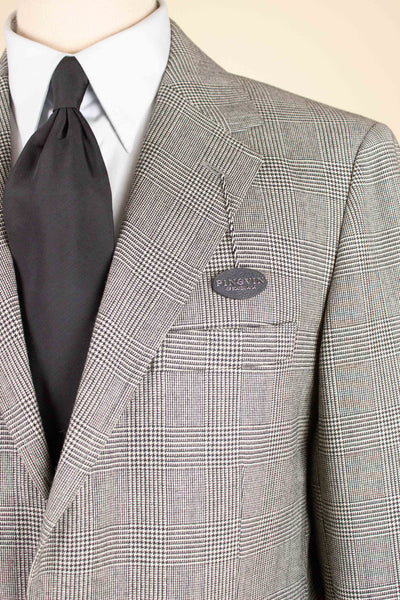 SWEDISH 1960S GREY TWO PIECE PRINCE OF WALES DEADSTOCK SUIT BY PINGVIN. SIZE CA EU 48