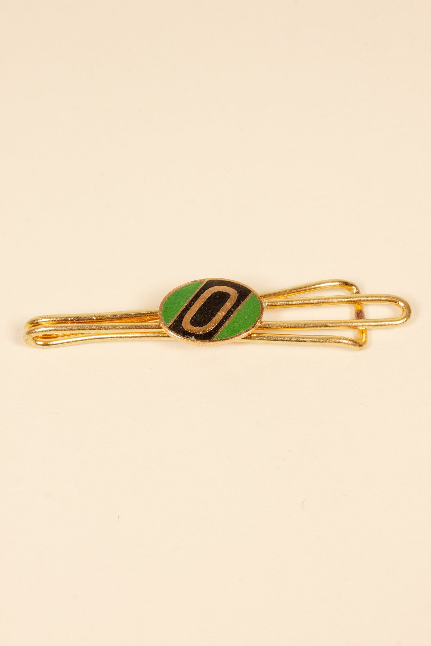 1930/1940s ENAMELED NEW OLD STOCK BRASS TIE CLIPS WITH INITIAL, LETTER "O"