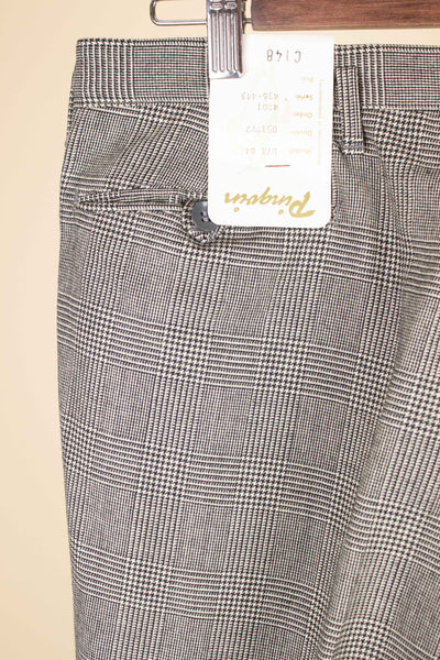 SWEDISH 1960S GREY TWO PIECE PRINCE OF WALES DEADSTOCK SUIT BY PINGVIN. SIZE CA EU 48
