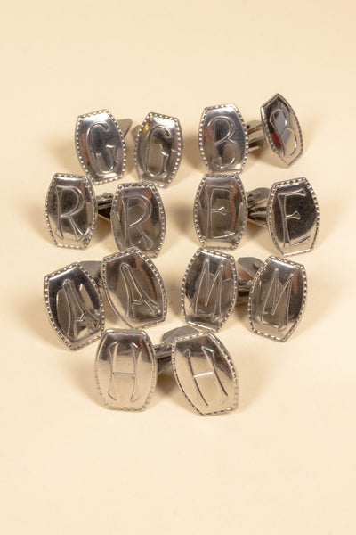 1930S/1940S SWEDISH DEADSTOCK STEEL CUFFLINKS WITH VARIOUS LETTERS