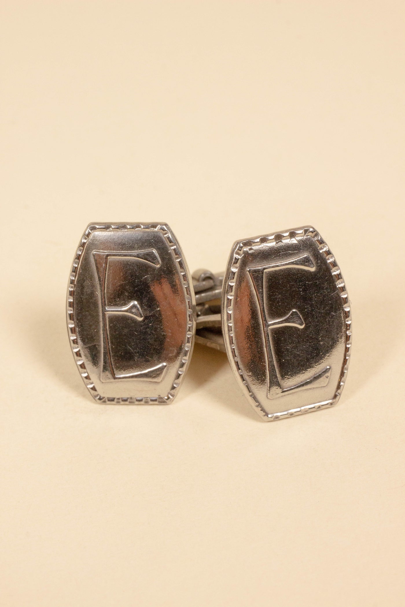 1930S/1940S SWEDISH DEADSTOCK STEEL CUFFLINKS WITH VARIOUS LETTERS