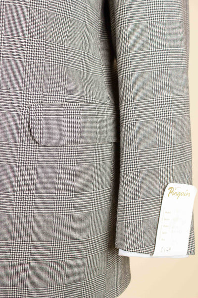SWEDISH 1960S GREY TWO PIECE PRINCE OF WALES DEADSTOCK SUIT BY PINGVIN. SIZE CA EU 48