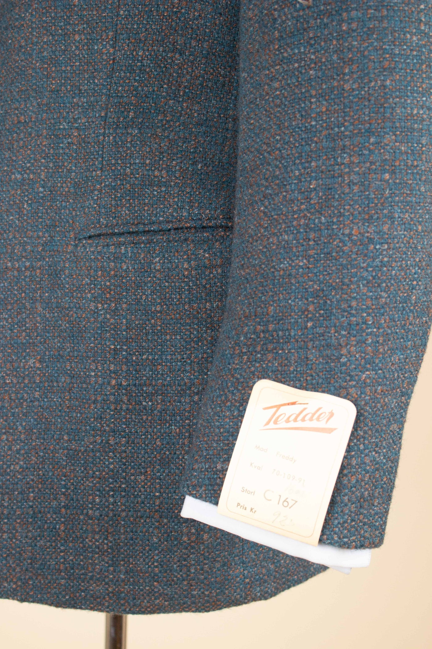 SWEDISH DEADSTOCK 1950S BLUE AND BROWN TWEED JACKET BY TEDDER. SIZE CA EU 44-46