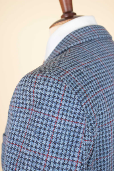 SWEDISH 1940S/1950 DEADSTOCK LIGHT BLUE HOUNDSTOOTH JACKET BY FUNK.  SIZE CA EU 44