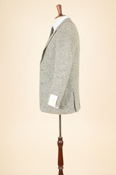 SWEDISH 1950S  DEADSTOCK GREY AND GREEN HERRINGBONE TWEED JACKET BY STRANDS. SIZE CA EU 42