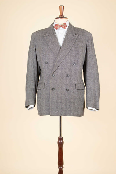 SWEDISH 1940S GREY HERRINGBONE DOUBLE BREASTED JACKET. SIZE CA EU 50-52