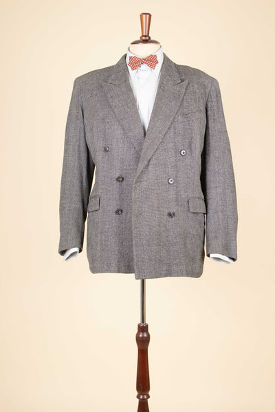 SWEDISH 1940S GREY HERRINGBONE DOUBLE BREASTED JACKET. SIZE CA EU 50-52