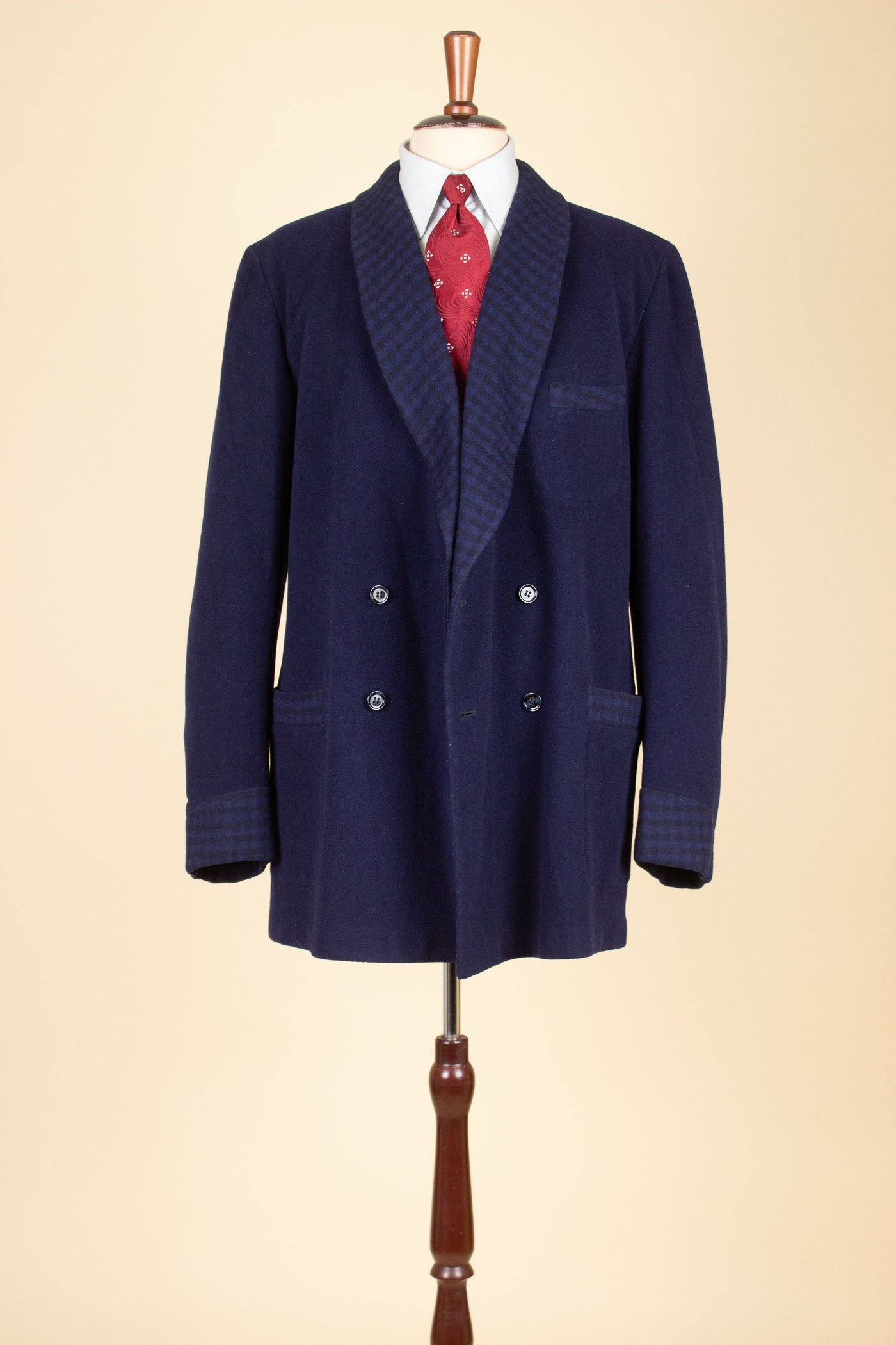 SWEDISH 1940S/1950S DARK BLUE WOOL SMOKING JACKET BY HARRINGTON, STRÖMS. SIZE CA EU 50