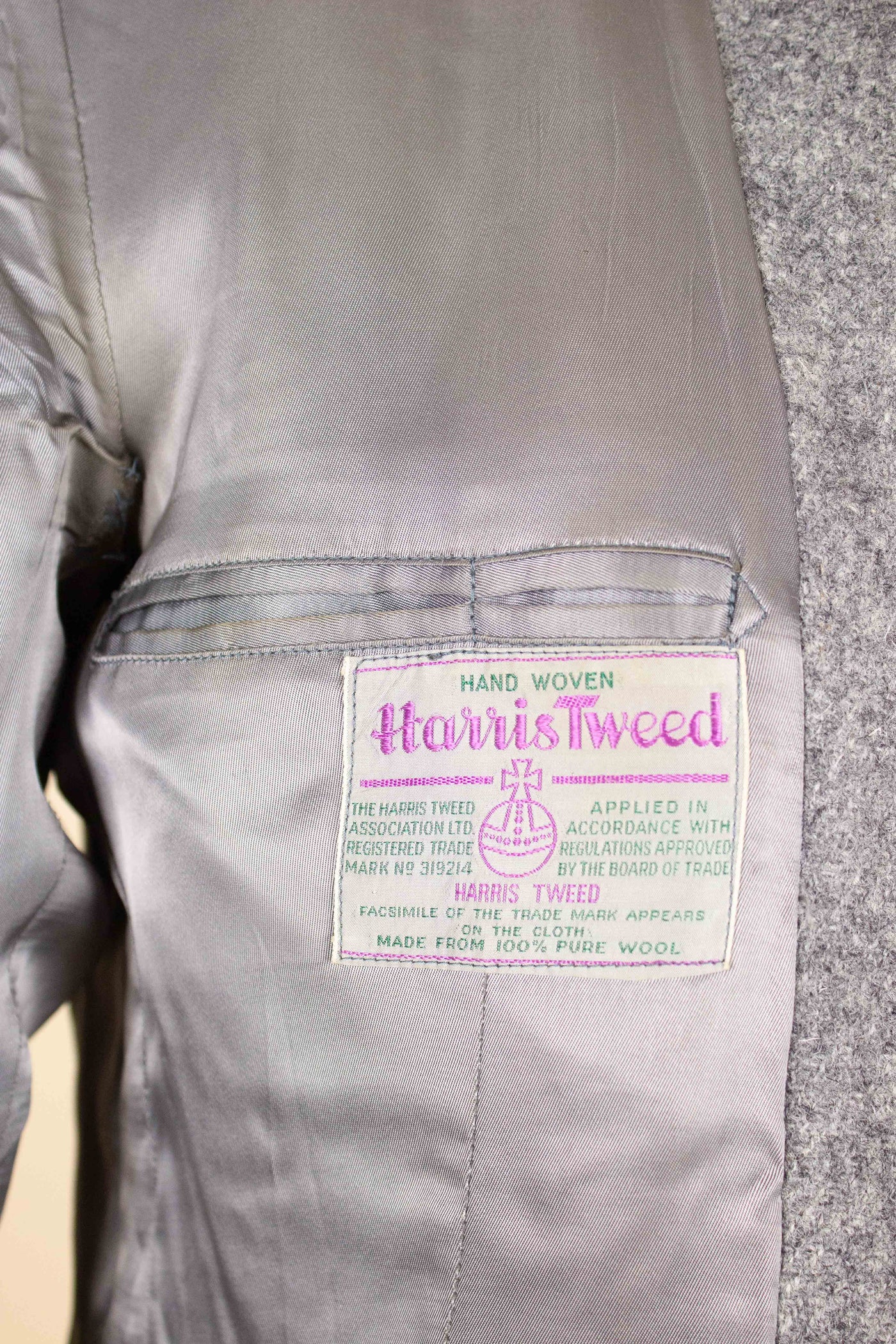 SWEDISH 1950S GREY HARRIS TWEED JACKET BY JUNEX. SIZE CA EU 48 Long