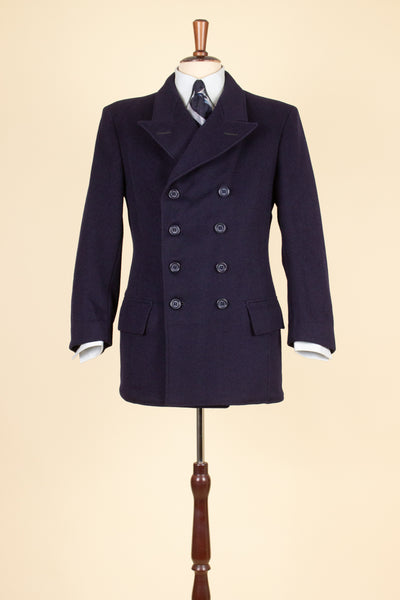 SWEDISH 1930S/1940S DARK BLUE HEAVYWEIGHT PEACOAT. SIZE CA EU 46-48