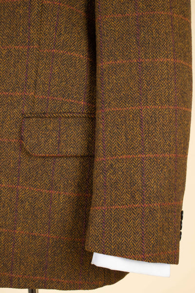 SWEDISH 1960S BROWN WINDOWPANE TWEED JACKET BY SCHLASBERGS. SIZE CA EU 52