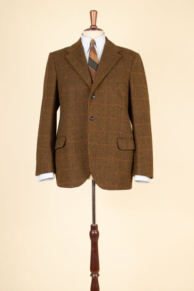 SWEDISH 1960S BROWN WINDOWPANE TWEED JACKET BY SCHLASBERGS. SIZE CA EU 52