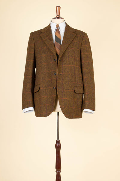 SWEDISH 1960S BROWN WINDOWPANE TWEED JACKET BY SCHLASBERGS. SIZE CA EU 52