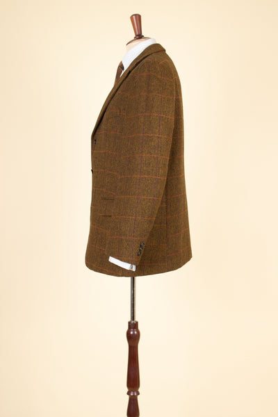 SWEDISH 1960S BROWN WINDOWPANE TWEED JACKET BY SCHLASBERGS. SIZE CA EU 52