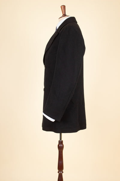 SWEDISH 1920S BLACK HEAVYWEIGHT PEACOAT. SIZE CA EU 46-48 LONG