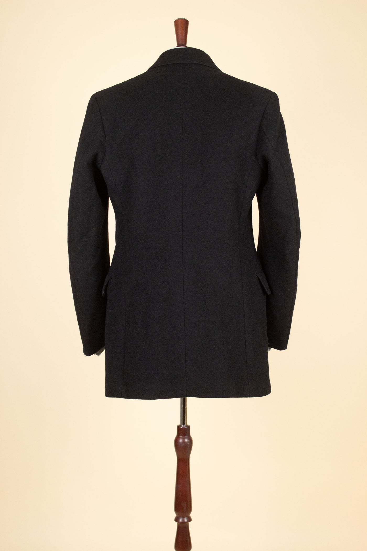 SWEDISH 1920S BLACK HEAVYWEIGHT PEACOAT. SIZE CA EU 46-48 LONG