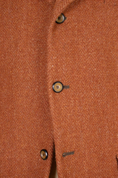 SWEDISH 1950S RUST BROWN HERRINGBONE HEAVYWEIGHT HARRIS TWEED JACKET BY BESTON. SIZE CA EU 46.