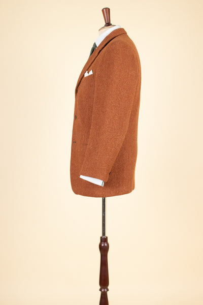 SWEDISH 1950S RUST BROWN HERRINGBONE HEAVYWEIGHT HARRIS TWEED JACKET BY BESTON. SIZE CA EU 46.