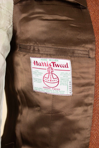 SWEDISH 1950S RUST BROWN HERRINGBONE HEAVYWEIGHT HARRIS TWEED JACKET BY BESTON. SIZE CA EU 46.