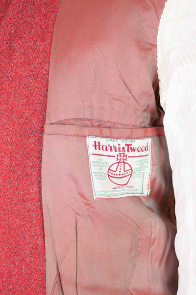 BRITISH 1950S/1960S RED HERRINGBONE HARRIS TWEED JACKET. SIZE CA EU 46