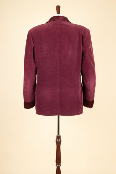 SWEDISH 1940S DARK RED CORDUROY AND SILK SHAWL COLLAR SMOKING JACKET. SIZE CA EU 50
