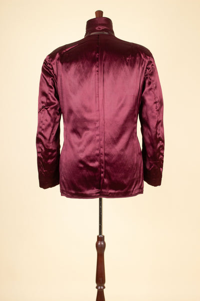 SWEDISH 1940S DARK RED CORDUROY AND SILK SHAWL COLLAR SMOKING JACKET. SIZE CA EU 50