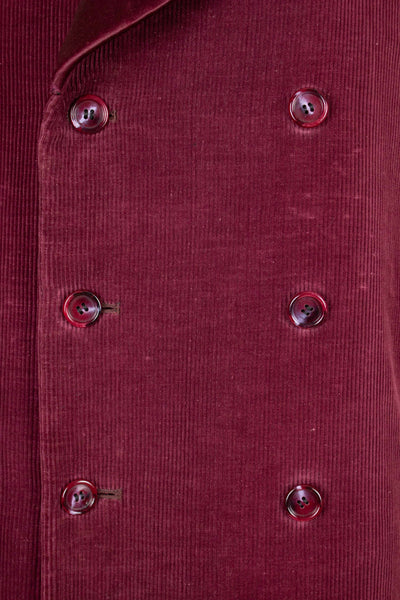 SWEDISH 1940S DARK RED CORDUROY AND SILK SHAWL COLLAR SMOKING JACKET. SIZE CA EU 50