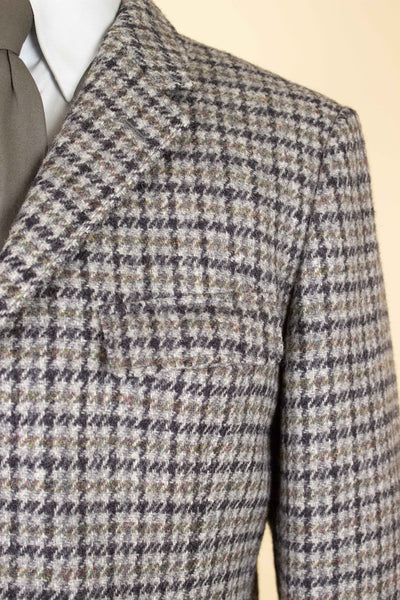SWEDISH 1960S DARK GREY/LIGHT GREY/GREEN CHECKERED HARRIS TWEED JACKET BY HEDBERGS. SIZE CA EU 50