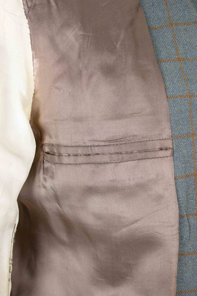 BRITISH 1960S BLUE-GREY WINDOWPANE SINGLE BREASTED JACKET BY JOHN BARRAN. SIZE CA EU 46