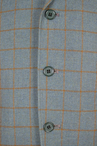 BRITISH 1960S BLUE-GREY WINDOWPANE SINGLE BREASTED JACKET BY JOHN BARRAN. SIZE CA EU 46