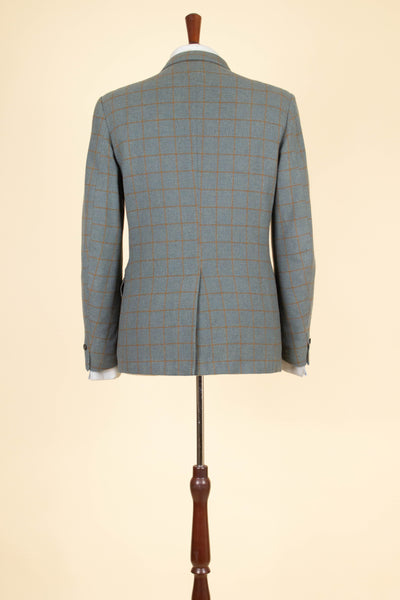 BRITISH 1960S BLUE-GREY WINDOWPANE SINGLE BREASTED JACKET BY JOHN BARRAN. SIZE CA EU 46