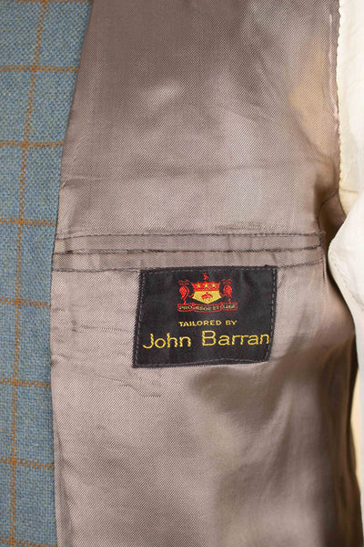 BRITISH 1960S BLUE-GREY WINDOWPANE SINGLE BREASTED JACKET BY JOHN BARRAN. SIZE CA EU 46